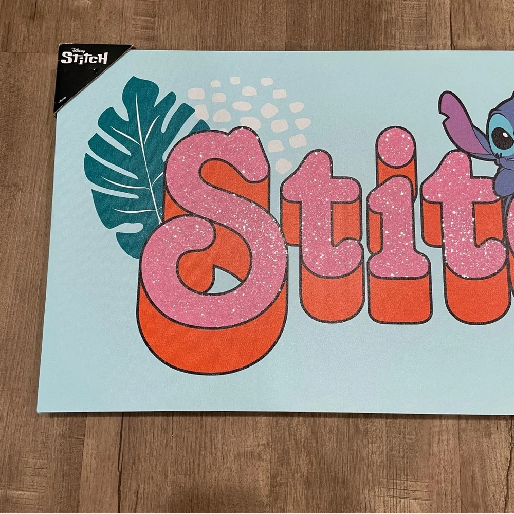 NEW Disney Lilo & Stitch Creations Glitter Canvas Wall Art Tropical Blue Pink‎